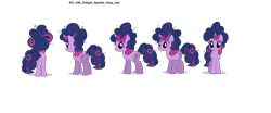 Size: 3840x1600 | Tagged: safe, twilight sparkle, pony, unicorn, g4, official, leak, female, frizzy hair, mare, my little pony adventures, no sclera, reference sheet, shading error, simple background, solo, transparent background, twilight poofle, unicorn twilight