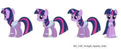 Size: 2400x972 | Tagged: safe, twilight sparkle, pony, unicorn, g4, my little pony: friendship is magic, official, season 1, leak, .svg available, female, gem saddle twilight, mare, my little pony adventures, no sclera, reference sheet, simple background, solo, transparent background, unicorn twilight, vector