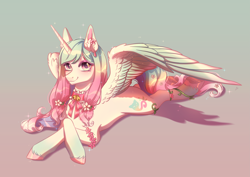 Size: 4961x3508 | Tagged: safe, artist:mian1205, oc, oc only, alicorn, pony, alicorn oc, gradient background, horn, solo, wings