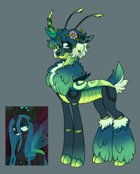 Size: 1280x1585 | Tagged: safe, artist:malinraf1615, queen chrysalis, changeling, g4, alternate design, cloven hooves, concave belly, gray background, simple background, slender, solo, tall, thin