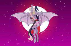 Size: 2348x1519 | Tagged: safe, artist:darbypop1, oc, oc:destiny laurel, bat pony, clothes, costume, dracula, female, mare, moon, nightmare night costume, solo