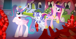 Size: 1280x662 | Tagged: safe, artist:velveagicsentryyt, princess cadance, princess flurry heart, oc, oc:sparkling lapis, pony, g4, concave belly, crystal, male, offspring, older, older flurry heart, outdoors, parent:princess cadance, parent:shining armor, parents:shiningcadance, slender, stallion, thin