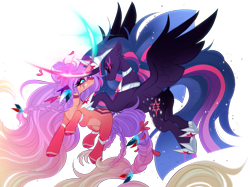 Size: 4215x3160 | Tagged: safe, artist:inspiredpixels, sci-twi, twilight sparkle, oc, oc:everlight everlasting, pony, unicorn, g4, duo, duo female, equestria girls ponified, female, glasses, horn, magic, mare, midnight sparkle, ponified, simple background, transparent background