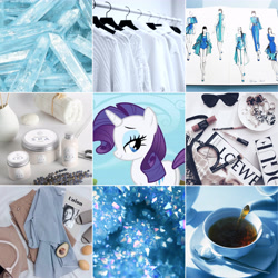 Size: 5306x5306 | Tagged: safe, edit, edited screencap, screencap, rarity, pony, g4, aesthetics, avocado, beautiful, blanket, blue, blue background, blue eyes, bow, clothes, cream, crystal, cup, dress, food, hair bow, jewelry, journal, light, light blue, light blue background, lipstick, makeup, moodboard, purple mane, ring, sauce, simple background, sketch, slippers, solo, spa robe, spoon, tea, teacup, white, white background