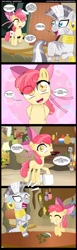 Size: 1000x3250 | Tagged: safe, artist:coltsteelstallion, apple bloom, zecora, earth pony, enderman, pony, zebra, g4, 4 panel comic, aku aku, apple bloom's bow, bow, comic, companion cube, crash bandicoot (series), creeper, drugs, female, filly, five nights at freddy's, foal, hair bow, hands behind back, implied big macintosh, implied drug use, marijuana, minecraft, peashooter, plants vs zombies, plushie, portal (valve), zecora's hut