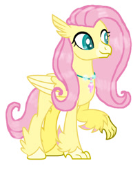 Size: 828x1075 | Tagged: safe, artist:daydreamsunset23, fluttershy, classical hippogriff, hippogriff, g4, base used, classical hippogriffied, female, folded wings, hippogriffied, hipposhy, jewelry, necklace, simple background, smiling, solo, species swap, white background, wings