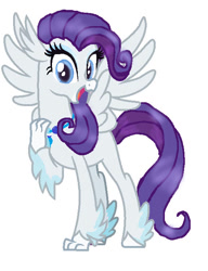 Size: 524x684 | Tagged: safe, artist:daydreamsunset23, rarity, classical hippogriff, hippogriff, g4, base used, classical hippogriffied, eyeshadow, female, hippogriffied, jewelry, makeup, necklace, open mouth, open smile, rarigriff, simple background, smiling, solo, species swap, spread wings, white background, wings