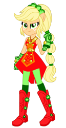 Size: 1024x1992 | Tagged: safe, artist:mixiepie, color edit, edit, editor:amadondawn, applejack, human, equestria girls, g4, boots, clothes, colored, cowboy boots, crystal guardian, female, gloves, high heel boots, shoes, simple background, solo, transparent background