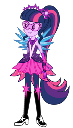 Size: 1024x1792 | Tagged: safe, artist:mixiepie, color edit, edit, editor:amadondawn, sci-twi, twilight sparkle, human, equestria girls, g4, boots, colored, crystal guardian, crystal wings, female, high heel boots, shoes, simple background, solo, transparent background, wings