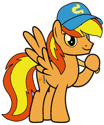 Size: 660x793 | Tagged: safe, artist:noi kincade, oc, oc only, oc:firey ratchet, pegasus, pony, baseball bat, baseball cap, cap, hat, male, simple background, smiling, solo, sports, transparent background