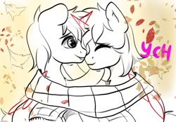 Size: 1280x889 | Tagged: safe, artist:kristina, oc, oc only, alicorn, earth pony, pegasus, pony, unicorn, commission, community related, couple, cute, duo, horn, ych sketch, your character here