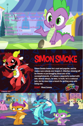 Size: 1491x2261 | Tagged: safe, artist:thegamerpainter, edit, edited screencap, screencap, berry bliss, huckleberry, princess ember, smolder, spike, summer breeze, dragon, earth pony, pony, anthro, g4, school daze, season 8, 3 panel comic, censored, censored vulgarity, comic, dragoness, female, friendship student, looking at you, male, nightmare critters, poppy playtime, poppy playtime chapter 4, school of friendship, simon smoke, smolder is not amused, spoilers for another series, unamused, wingless spike