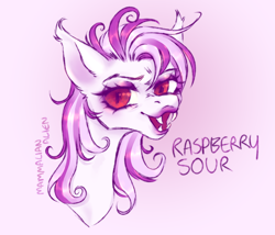 Size: 2406x2064 | Tagged: safe, artist:mammalian_alien, oc, oc only, bat pony, pegasus, pony, bat pony oc, bust, eyelashes, eyeshadow, fangs, lipstick, makeup, portrait, red eyes, simple background, sketch, slit pupils, solo