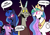 Size: 2480x1754 | Tagged: safe, artist:queertrixie, derpibooru exclusive, idw, cosmos, discord, princess celestia, princess luna, twilight sparkle, alicorn, draconequus, pony, g4, brainwashing, glowing, glowing eyes, gradient background, possessed, twilight sparkle (alicorn)