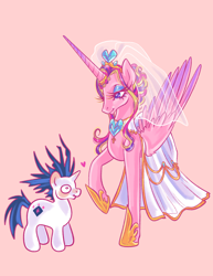 Size: 2550x3300 | Tagged: safe, artist:ashley-the-muffin, princess cadance, shining armor, alicorn, pony, unicorn, g4, clothes, dress, duo, female, heart, height difference, horn, male, mare, meme, ship:shiningcadance, shipping, simple background, stallion, straight, the bride and the ugly ass groom, toy interpretation, wedding dress