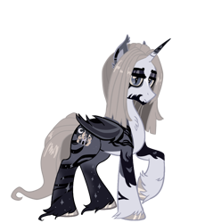 Size: 1900x2064 | Tagged: safe, artist:wrath-marionphauna, oc, oc only, oc:howling nightwalker, alicorn, bat pony, bat pony alicorn, bat pony oc, bat wings, beard, facial hair, horn, simple background, solo, transparent background, wings