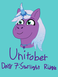 Size: 1080x1440 | Tagged: safe, artist:shucku, violet frost, auroricorn, unicorn, g5, bust, crystal horn, horn, jewelry, necklace, simple background, sparkly mane, unitober 2024