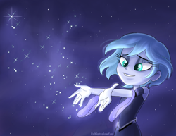 Size: 3300x2550 | Tagged: safe, artist:nightglowfan, princess luna, human, equestria girls, g4, clothes, dress, humanized, night, night sky, shorthair, sky, stars