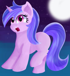 Size: 1280x1387 | Tagged: safe, artist:nyx-nintendencies, artist:rainbowtashie, sea swirl, seafoam, pony, unicorn, g4, background pony, female, horn, mare, moon, night, outdoors, solo, stars, surprised