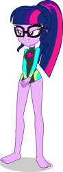 Size: 1525x4164 | Tagged: safe, alternate version, artist:dustinwatsongkx, edit, sci-twi, twilight sparkle, human, equestria girls, g4, my little pony equestria girls: better together, accessory swap, barefoot, clothes, clothes swap, feet, female, fluttershy's one-piece swimsuit, fluttershy's swimsuit, fluttershy's wetsuit, legless, long sleeves, one-piece swimsuit, simple background, solo, swimsuit, swimsuit edit, swimsuit swap, transparent background, vector