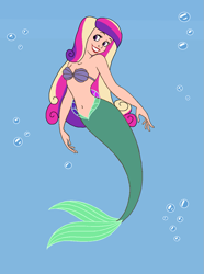 Size: 1023x1375 | Tagged: safe, artist:ocean lover, princess cadance, human, mermaid, g4, bare shoulders, beautiful, belly, belly button, bra, bubble, clothes, crossover, disney, disney princess, disney style, female, fins, fish tail, humanized, light skin, lips, long hair, mermaid princess, mermaid tail, mermaidized, ms paint, multicolored hair, ocean, pretty, princess ariel, purple eyes, seashell, seashell bra, smiling, solo, species swap, tail, tail fin, the little mermaid, underwater, underwear, water