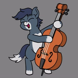 Size: 4000x4000 | Tagged: safe, artist:mkogwheel, oc, oc only, pony, bipedal, double bass, eyes closed, gray background, musical instrument, open mouth, open smile, pale belly, simple background, smiling, solo