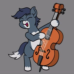 Size: 4000x4000 | Tagged: safe, alternate version, artist:mkogwheel, oc, oc only, pony, bipedal, double bass, eyes closed, gray background, musical instrument, open mouth, open smile, pale belly, simple background, smiling, solo