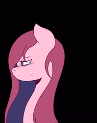 Size: 1625x2048 | Tagged: safe, artist:eltrash_art6, pinkie pie, earth pony, pony, g4, bags under eyes, black background, crying, female, frown, mare, pinkamena diane pie, sad, side view, simple background, solo