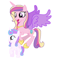 Size: 1048x1100 | Tagged: safe, artist:diana173076, princess cadance, princess flurry heart, alicorn, pony, g4, alternate universe, concave belly, duo, female, hoof shoes, mare, missing accessory, mother and child, mother and daughter, older, older flurry heart, peytral, physique difference, princess shoes, simple background, slender, spread wings, thin, white background, wings