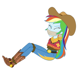 Size: 2000x2000 | Tagged: safe, artist:nie-martw-sie-o-mnie, rainbow dash, human, equestria girls, equestria girls specials, g4, my little pony equestria girls: dance magic, bondage, boots, bound and gagged, cloth gag, clothes, cowboy boots, cowboy hat, cowgirl, cowgirl outfit, dashsub, denim, eyes closed, female, femsub, gag, hat, jeans, pants, rope, rope bondage, shoes, simple background, solo, stetson, submissive, transparent background