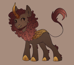 Size: 1353x1185 | Tagged: safe, artist:rxsiex3, oc, oc only, oc:whiskey dreams, kirin, brown background, cloven hooves, kirin oc, kirin-ified, nose piercing, nose ring, piercing, simple background, solo, species swap