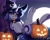 Size: 2500x2000 | Tagged: safe, artist:shadowreindeer, oc, oc only, oc:moonlit silver, pony, unicorn, :p, commission, female, forest, full moon, halloween, hat, holiday, horn, jack-o-lantern, mare, moon, nature, outdoors, pumpkin, tongue out, tree, unicorn oc, witch, witch hat, ych result