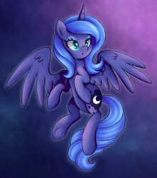 Size: 2000x2264 | Tagged: safe, artist:czscribbles, princess luna, alicorn, pony, g4, season 1, :o, abstract background, cute, eyeshadow, female, flying, high res, horn, lunabetes, makeup, mare, open mouth, partially open wings, s1 luna, solo, tail, underhoof, wings