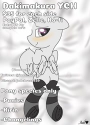 Size: 780x1083 | Tagged: safe, artist:jadebreeze115, pony, any race, blushing, body pillow, body pillow design, butt, clothes, commission, floppy ears, folded wings, horn, looking at you, looking back, looking back at you, plot, signature, smiling, socks, solo, striped socks, tongue out, underhoof, wings, your character here