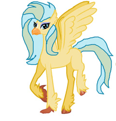 Size: 604x628 | Tagged: safe, artist:princess-kitsune-tsu, oc, oc only, classical hippogriff, hippogriff, g4, base used, female, hippogriff oc, interspecies offspring, offspring, parent:gallus, parent:princess skystar, simple background, smiling, solo, spread wings, white background, wings