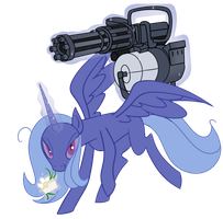 Size: 203x200 | Tagged: safe, artist:dotrook, oc, oc only, oc:lacunae, alicorn, pony, fallout equestria, fallout equestria: project horizons, alicorn oc, artificial alicorn, fanfic art, female, female oc, flower, food, glowing, glowing horn, horn, levitation, looking at you, magic, magic aura, mare, mare oc, minigun, not luna, picture for breezies, purple alicorn (fo:e), sandwich, simple background, solo, telekinesis, transparent background, wings