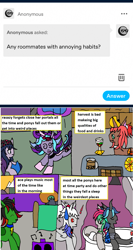 Size: 1179x2219 | Tagged: safe, artist:ask-luciavampire, oc, oc:ace beat, oc:dusk cross, oc:harvest amber, oc:miku cross, oc:neon vibe, oc:riven dusk, changeling, dracony, dragon, earth pony, hybrid, pegasus, pony, undead, unicorn, vampire, vampony, tumblr:ask-mycrazyroomates, ask, horn, tumblr