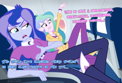 Size: 3000x2043 | Tagged: safe, artist:earth_pony_colds, princess celestia, princess luna, principal celestia, vice principal luna, human, equestria girls, g4, awkward, clothes, duo, duo female, female, plane, royal sisters, show accurate, siblings, sisters, text