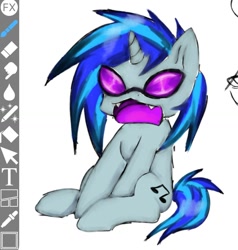 Size: 1078x1131 | Tagged: safe, artist:grim_the_end, dj pon-3, vinyl scratch, pony, unicorn, g4, art program in frame, fangs, female, horn, ibispaint x, mare, open mouth