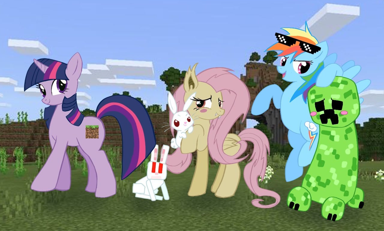 Creeper Rabbit #3459491 - safe, artist:grim_the_end, angel bunny, fluttershy, rainbow ...