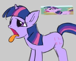 Size: 674x544 | Tagged: safe, artist:grim_the_end, twilight sparkle, pony, unicorn, friendship is magic, g4, alternate cutie mark, gray background, loss (meme), open mouth, scene interpretation, screencap reference, simple background, solo, tongue out, twilight sparkle is best facemaker, unicorn twilight