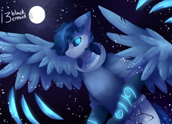 Size: 1280x923 | Tagged: safe, artist:13blackcrows, oc, oc only, oc:sweetlynight, pegasus, pony, clothes, full moon, hoodie, male, moon, night, solo, spread wings, stallion, wings