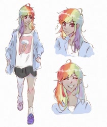 Size: 735x873 | Tagged: safe, artist:zecorhia, rainbow dash, human, g4, clothes, female, humanized, multicolored hair, rainbow hair, shirt, shorts, solo