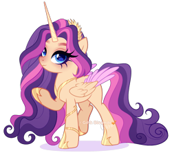 Size: 1669x1479 | Tagged: safe, artist:gihhbloonde, oc, oc only, unnamed oc, alicorn, pony, alicorn oc, blue eyes, colored wings, colored wingtips, eye clipping through hair, female, folded wings, grid adoptable, hoof shoes, horn, jewelry, laurel wreath, lightly watermarked, long horn, long mane, long tail, looking at you, magical lesbian spawn, mare, not sunny starscout, offspring, parent:fluttershy, parent:twilight sparkle, parents:twishy, peytral, princess shoes, raised hoof, regalia, simple background, solo, standing, standing on two hooves, tail, transparent background, two toned wings, watermark, wings