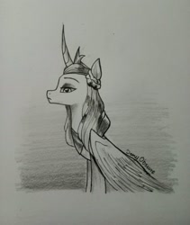 Size: 1730x2048 | Tagged: safe, artist:danny obscure, opaline arcana, alicorn, pony, g5, female, grayscale, mare, monochrome, pen drawing, pencil drawing, sitting, slender, solo, thin, traditional art, unitober 2024