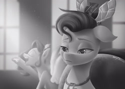 Size: 2800x2000 | Tagged: safe, artist:danny obscure, pipp petals, zipp storm, pegasus, pony, g5, duo, duo female, female, future, grayscale, mare, monochrome, older, older zipp storm, queen zipp storm, unitober 2024