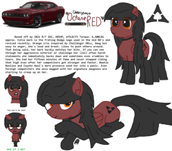 Size: 1664x1467 | Tagged: safe, artist:lrg!!, oc, oc only, oc:octane red, pegasus, pony, car, choker, clothes, dodge (car), dodge challenger, ear fluff, implied anon, looking at you, pegasus oc, reference sheet, simple background, socks, solo, white background