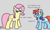 Size: 1050x635 | Tagged: safe, artist:zoeyhorse, part of a set, fluttershy, rainbow dash, pegasus, pony, g4, amputee, dialogue, duo, duo female, female, gray background, implied trixie, looking back, mare, no mouth, part of a series, simple background, wingless