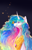 Size: 2000x3090 | Tagged: safe, artist:aquagalaxy, princess celestia, alicorn, butterfly, pony, g4, beautiful, butterfly on nose, color porn, crepuscular rays, crown, curved horn, detailed hair, digital art, ethereal mane, female, flowing mane, gem, glowing, high res, horn, insect on nose, jewelry, looking up, mare, night, peytral, pink eyes, pretty, regalia, solo, sparkles, starry mane, stars