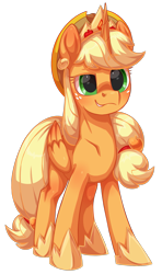 Size: 1155x1956 | Tagged: safe, alternate version, artist:moonseeker, part of a set, applejack, alicorn, pony, g4, alicornified, applecorn, applejack's hat, cowboy hat, crown, female, folded wings, freckles, hat, hoof shoes, horn, jewelry, mare, princess applejack, princess shoes, race swap, regalia, simple background, solo, transparent background, wings